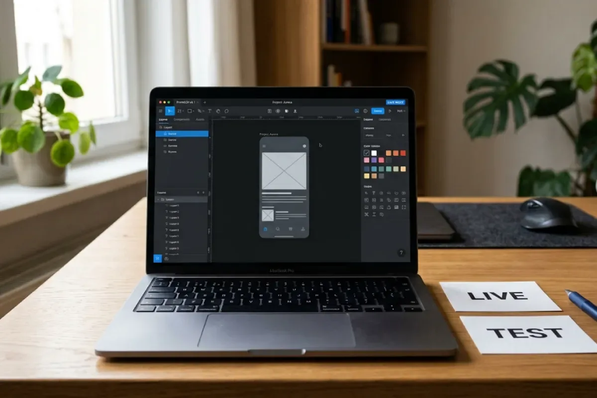 Illustrative visual editor in a diagnostic mode with separate live-site and test-workspace cards