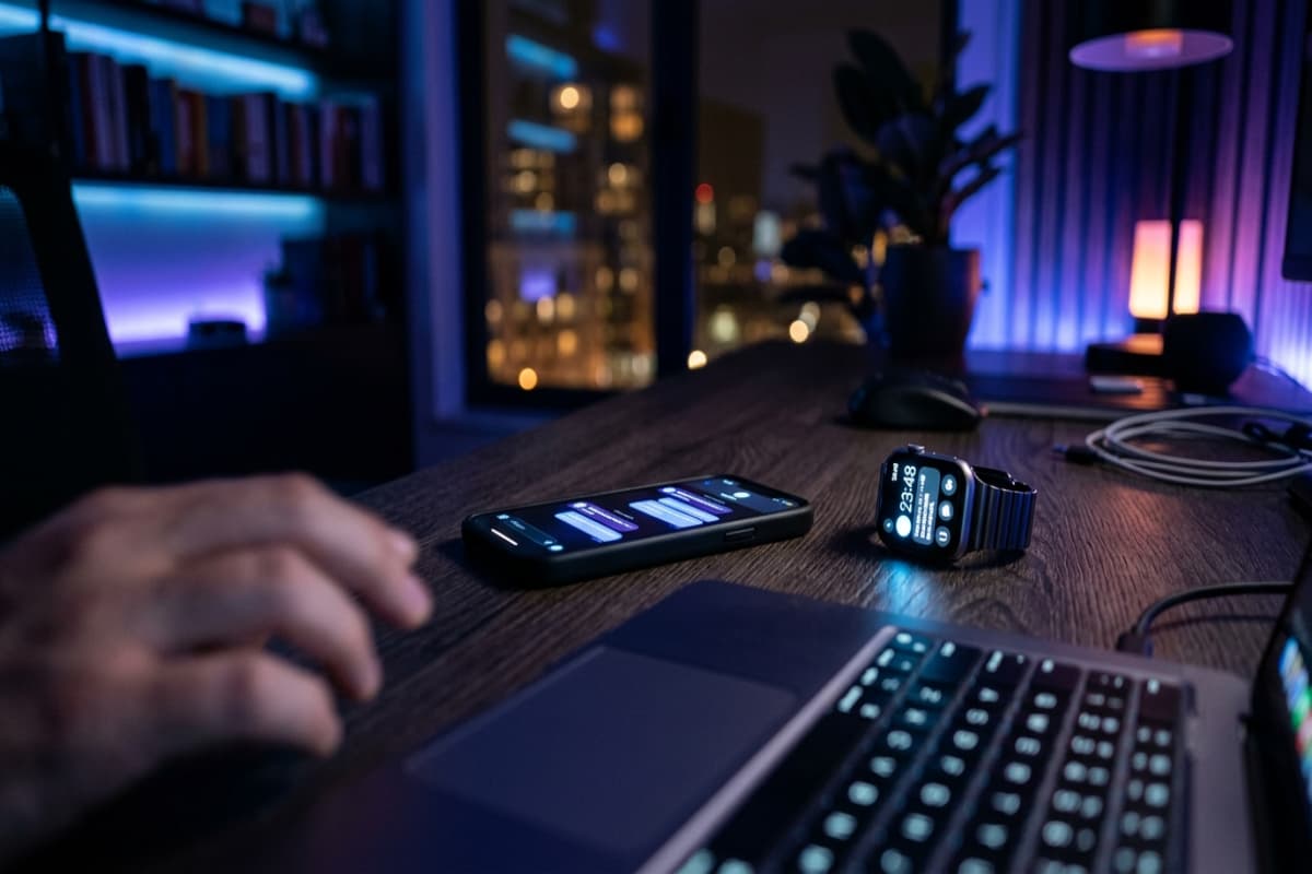 Phone and smartwatch lighting up with new lead notification bubbles on a dark desk