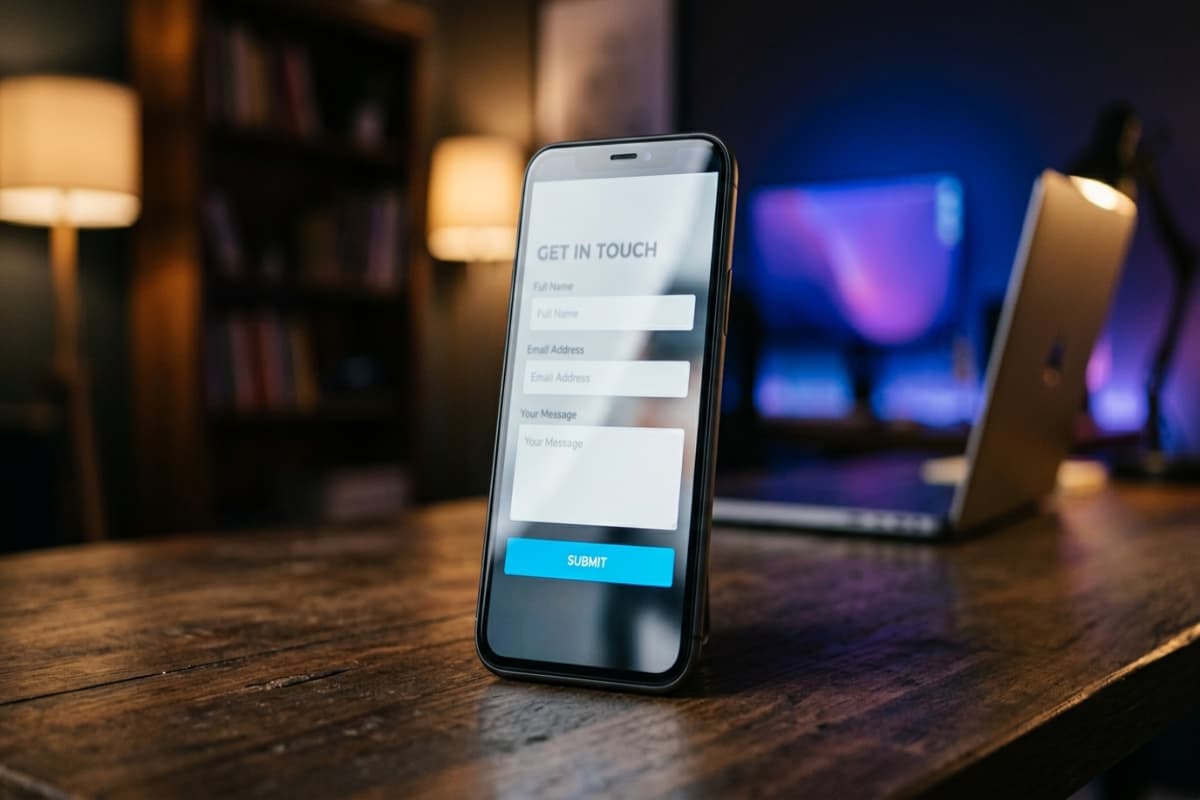 Clean minimal contact form on a smartphone with a single bright call to action button
