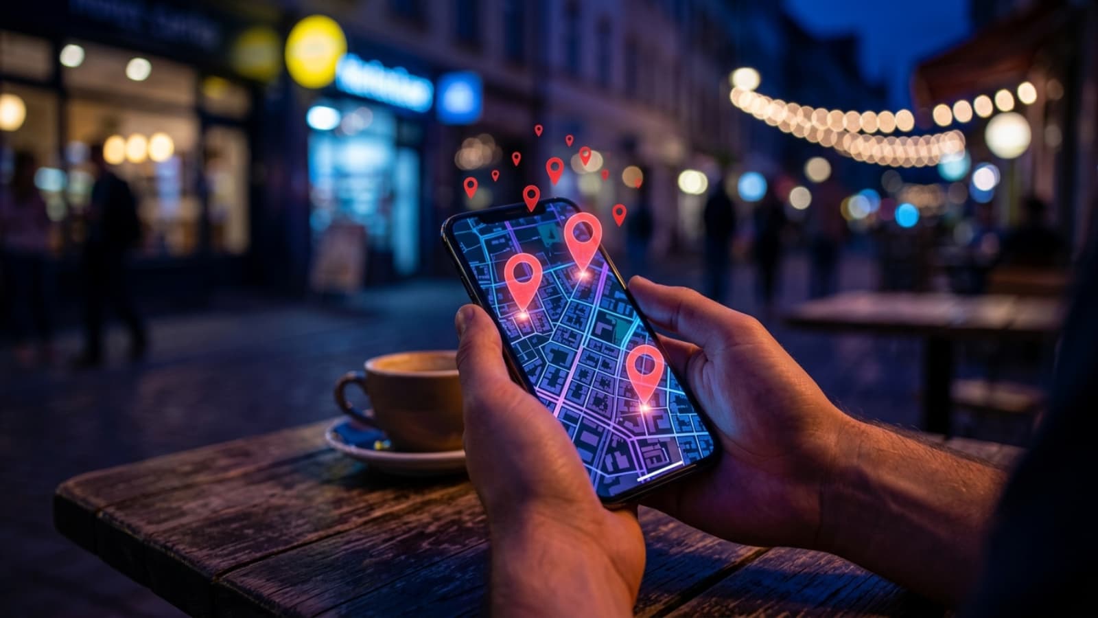 Smartphone showing a Google Maps local pack with highlighted business location pins
