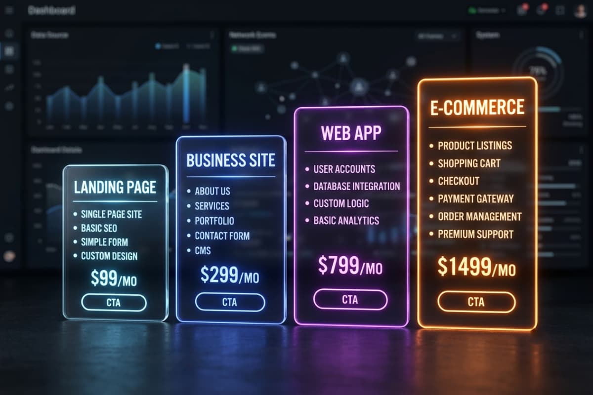 Website price ranges by project type in 2026