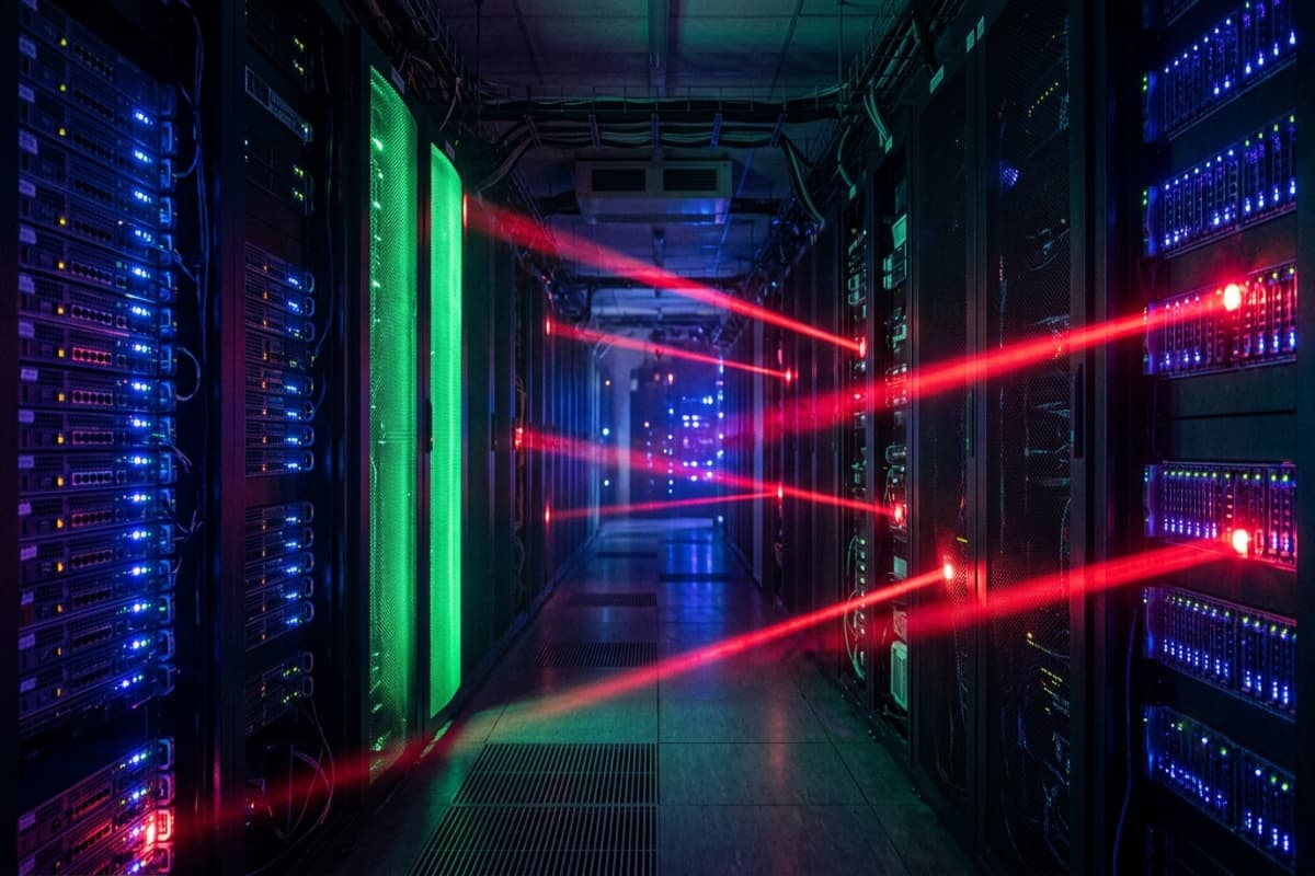 Automated scanning beams probing rows of servers for vulnerabilities