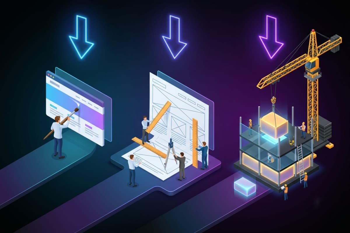 Three paths comparing a website refresh, redesign and full rebuild