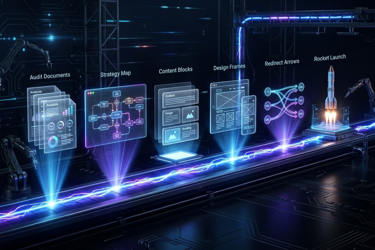 Six-stage website redesign process from audit to launch