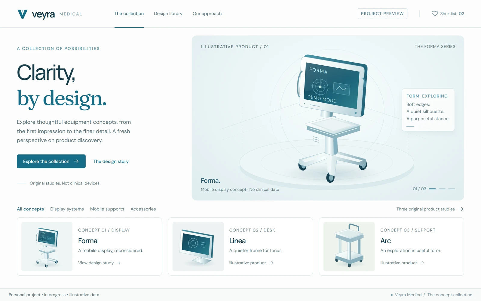 Veyra Medical current interface preview. Personal project in progress with illustrative content.