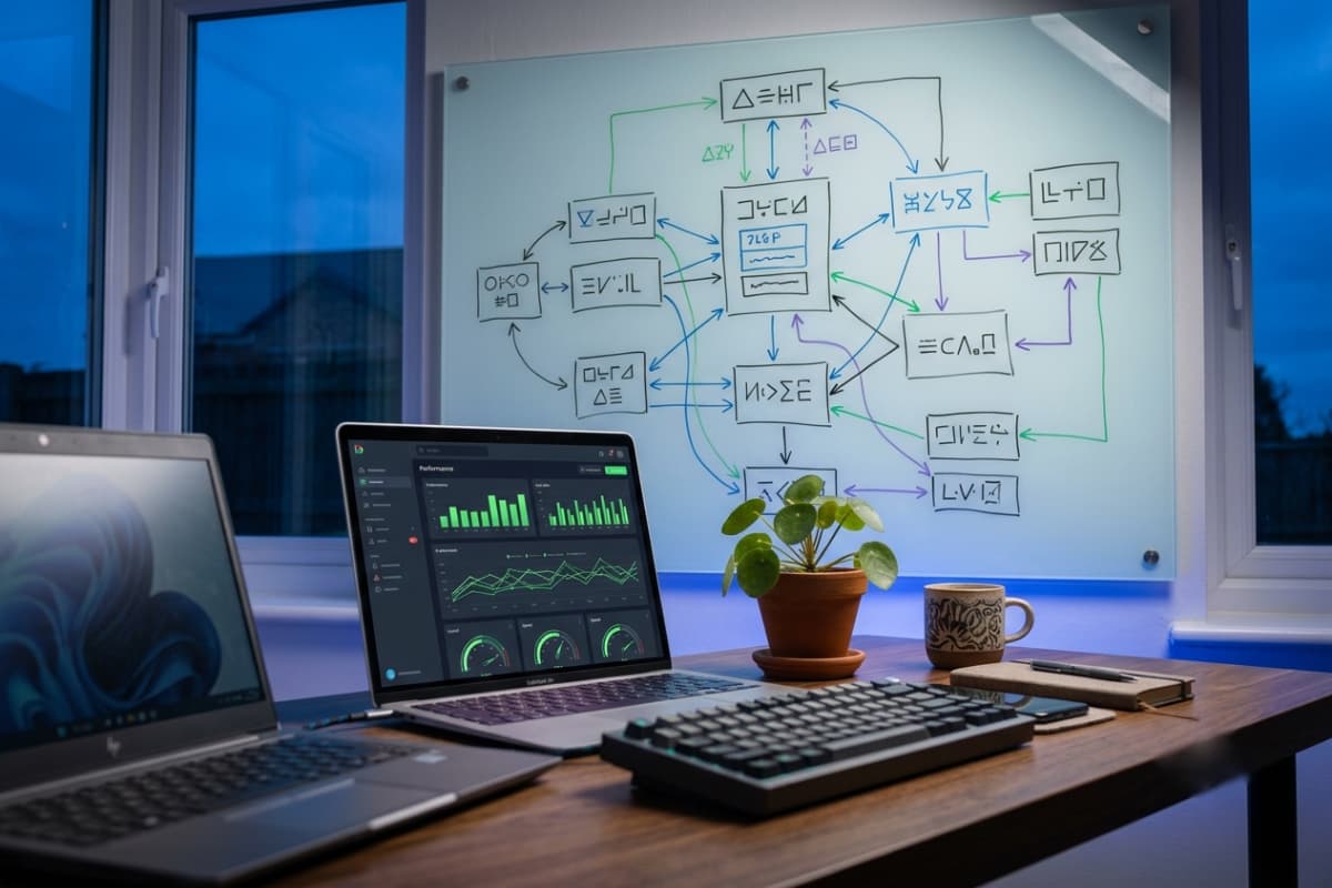 React vs Next.js architecture comparison planning on a whiteboard