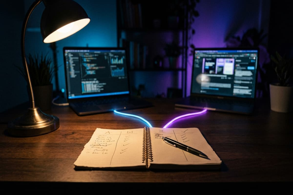 Decision checklist with two diverging paths toward different ecommerce platforms